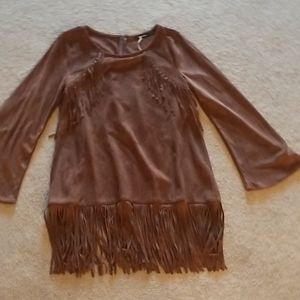 Suede-like dress with fringe